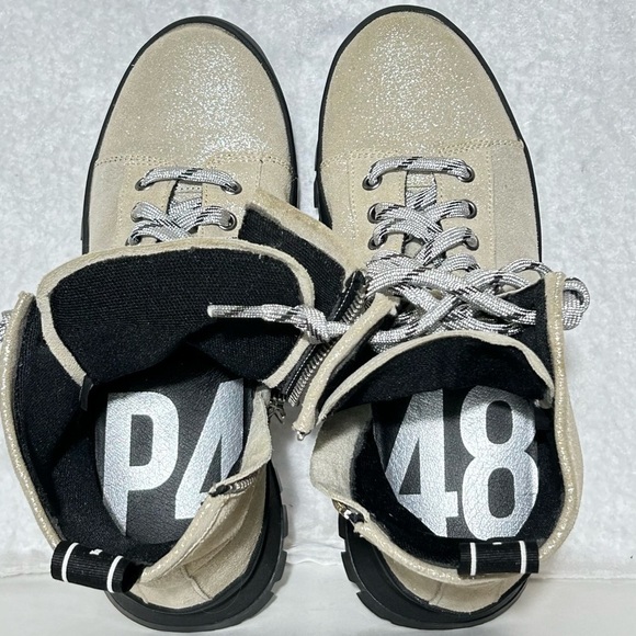 P448. Womens Denise Shimmery Beige Leather Vibram Platform Sneaker Booties EU 36 - Picture 5 of 13